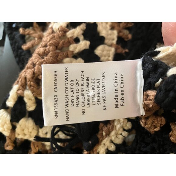 Elan Western Knit Tank Black/Brown L Crochet Fringe Patchwork Resort Whimsygoth - Picture 10 of 11